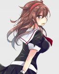  1girl brown_hair gloves hair_flaps headband hirune_(konekonelkk) kantai_collection long_hair neckerchief open_mouth remodel_(kantai_collection) school_uniform serafuku shiratsuyu_(kantai_collection) skirt 