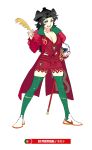  1girl 2018_fifa_world_cup :d ball black_hair breasts cleavage daibajoujisan full_body green_legwear grey_eyes hat holding holding_ball large_breasts open_mouth original portugal quill simple_background smile soccer soccerball solo thigh-highs white_background white_footwear world_cup 