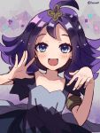  0wsaa0 1girl acerola_(pokemon) armlet dress elite_four flipped_hair hair_ornament highres multicolored multicolored_clothes multicolored_dress open_mouth pokemon pokemon_(game) pokemon_sm purple_hair short_hair solo stitches trial_captain twitter_username violet_eyes 