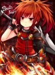  1boy elsword elsword_(character) fire flame ponytail red_eyes redhead rudia sheath_knight_(elsword) sword tagme weapon 