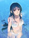  1girl bangs blue_hair bra breasts brown_eyes chidori_kaname cleavage collarbone full_metal_panic! full_metal_panic!_invisible_victory highres long_hair looking_at_viewer medium_breasts navel panties parted_bangs partially_submerged pikka underwear underwear_only wet wet_hair white_bra white_panties 