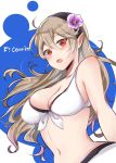  1girl bikini breasts character_name cleavage female_my_unit_(fire_emblem_if) fire_emblem fire_emblem_heroes fire_emblem_if flower hair_flower hair_ornament hairband highres large_breasts long_hair midriff my_unit_(fire_emblem_if) navel nekolook open_mouth red_eyes solo swimsuit upper_body white_bikini 
