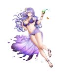  1girl bikini breasts camilla_(fire_emblem_if) cleavage fire_emblem fire_emblem_heroes fire_emblem_if full_body highres large_breasts long_hair nail_polish navel purple_hair sarong sideboob solo swimsuit transparent_background violet_eyes 