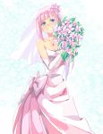  1girl blue_eyes breasts cleavage commentary_request dress ishiwari miki_sauvester open_mouth pink_hair short_hair smile solo star_ocean star_ocean_integrity_and_faithlessness wedding_dress 
