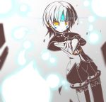  1girl elsword eve_(elsword) facial_mark forehead_jewel gloves looking_at_viewer mikagi-qo orb shine simple_background solo tagme yellow_eyes 