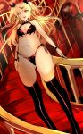  1girl :d absurdres agetama akatsuki_yuni black_legwear blush breasts cleavage fangs groin hair_ornament hairclip highres long_hair looking_at_viewer navel open_mouth red_eyes smile solo stairs teeth two_side_up uni_channel vampire 