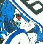  blue_hair cartoon girl head_portrait red_eye 