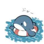  afloat animal beni_shake chibi commentary_request innertube looking_away no_humans original solid_circle_eyes striped water whale white_background 