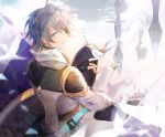  1boy ainchase_ishmael cloak elsword erbluhen_emotion_(elsword) fingerless_gloves gloves looking_at_viewer meow nasod_bird_(elsword) tagme 