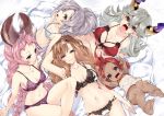  218 5girls animal_ears bare_shoulders barefoot braid breasts brown_eyes brown_hair collarbone dark_skin esser funf granblue_fantasy green_eyes horns large_breasts lingerie long_hair lying multiple_girls navel nio_(granblue_fantasy) on_back open_mouth pink_hair pointy_ears ponytail redhead silver_hair smile song_(granblue_fantasy) thalatha_(granblue_fantasy) underwear 