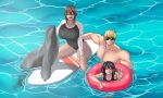  1boy 2girls couple family innertube mk001black ocean original seal self_upload surfboard swimming swimsuit tagme 