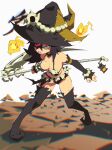  1girl absurdres aetherion angry bikini bone breasts chromatic_aberration detached_sleeves eyepatch fireball full_body hat hat_ornament highres leaning_forward magic medium_breasts open_mouth original sharp_teeth skull_bikini skull_hat_ornament solo staff standing swimsuit teeth witch witch_hat 