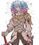  1girl armor evil_smile fire_emblem fire_emblem_if hair_over_one_eye highres injury multicolored_hair pieri_(fire_emblem_if) smile solo torisudesu two-tone_hair white_background 