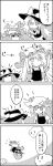  4koma apron bow clouds comic commentary_request crescent flying greyscale hat hat_bow hat_removed hat_ribbon headwear_removed headwear_switch heat highres kirisame_marisa long_hair mob_cap monochrome patchouli_knowledge ribbon sack shaded_face short_hair smile tani_takeshi touhou translation_request witch_hat yukkuri_shiteitte_ne |_| 