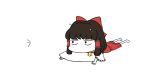  1girl angry animated animated_gif barefoot bow brown_hair chibi cup drinking_glass full_body hair_bow hair_tubes hakurei_reimu looking_up lying manamanami on_stomach pillow ribbon-trimmed_sleeves ribbon_trim skirt solo_focus touhou trembling 