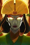  1girl avatar:_the_last_airbender avatar_(series) closed_mouth commentary english_commentary glowing glowing_eyes highres kyoshi_(avatar) lipstick looking_at_viewer makeup qinni solo watermark web_address 