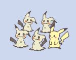  :3 commentary_request full_body grey_background metikyun mimikyu no_humans pikachu pokemon pokemon_(creature) simple_background standing tail 