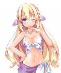 1girl bikini blonde_hair blue_eyes blush breasts eyebrows_visible_through_hair hand_on_own_face himajin_(starmine) jewelry large_breasts long_hair looking_at_viewer navel necklace neptune_(series) one_eye_closed simple_background smile solo swimsuit vert very_long_hair white_background 