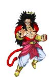  1boy abs absurdly_long_hair black_hair blank_eyes bracelet broly claws dragon_ball dragonball_z earrings fang fur highres jewelry long_hair looking_at_viewer male_focus monkey_tail muscle necklace paan013 shirtless short_hair smile spiky_hair super_saiyan super_saiyan_4 tail very_long_hair white_background wristband 