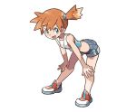  1girl bent_over blue_eyes blue_shorts breasts crop_top female full_body hair_tie hands_on_own_knees happy kasumi_(pokemon) legs_apart looking_to_the_side midriff official_art open_mouth orange_hair outline pokemon pokemon_(game) pokemon_lgpe red_footwear shirt shoes short_hair short_shorts shorts side_ponytail sleeveless sleeveless_shirt small_breasts smile solo standing tied_hair transparent_background white_outline white_shirt 