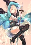  &gt;:) 1girl arm_up armpits artist_name ass black_bow black_footwear black_legwear black_sash black_scarf blonde_hair boots bow breasts cable commentary_request dated fate/grand_order fate_(series) feet_out_of_frame hair_between_eyes hair_bow haori highres holding holding_sword holding_weapon japanese_clothes katana kimono knee_up long_sleeves looking_at_viewer medium_breasts obi okita_souji_(fate) okita_souji_(fate)_(all) open_clothes petals sakusyo sash scabbard scarf sheath short_hair short_kimono signature sleeveless sleeveless_kimono smile solo sparkle sword thigh-highs thigh_boots thighs toeless_legwear unsheathing v-shaped_eyebrows weapon white_kimono yellow_eyes 