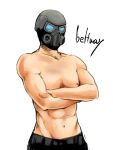  1boy abs character_name crossed_arms hector_hivers male_focus mask navel resident_evil resident_evil_operation_raccoon_city shirtless simple_background syobumoga white_background 