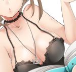  1girl akatsuki_hijiri anchor_necklace black_nightgown breasts brown_hair cleavage collarbone head_out_of_frame jewelry kantai_collection looking_at_viewer lowres medium_breasts mutsu_(kantai_collection) necklace parted_lips reading sidelocks simple_background solo white_background 