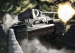  absurdres blackmore_rainbow brick caterpillar_tracks emblem girls_und_panzer grass ground_vehicle highres keizoku_(emblem) kv-1 military military_vehicle motor_vehicle no_humans tank tree 