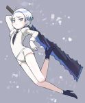  1other amimi androgynous boots cairngorm_(houseki_no_kuni) frown full_body gem_uniform_(houseki_no_kuni) gloves grey_eyes high_heels houseki_no_kuni looking_at_viewer necktie short_hair silver_hair solo sword weapon white_eyes white_hair 