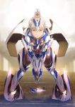  1girl aqua_eyes bodysuit covered_navel hands_clasped jack_hamster leaning_forward looking_at_viewer mecha_musume original own_hands_together parted_lips see-through short_hair silver_hair skin_tight solo 