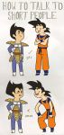  2boys 2koma :d anger_vein annoyed armor black_hair blank_eyes boots comic crossed_arms d: dougi dragon_ball dragonball_z english frown gloves grey_background hand_on_hip happy height_difference how_to_talk_to_short_people kneeling looking_at_another looking_up male_focus meme multiple_boys open_mouth short_hair simple_background smile son_gokuu spiky_hair text_focus vegeta wristband 