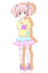  1girl commentary hair_ornament highres mearian pink_hair shirt short_hair skirt solo standing t-shirt twintails yoshikawa_chinatsu yuru_yuri 