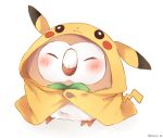  bird blush closed_eyes cosplay hood hoodie pikachu pikachu_(cosplay) pokemon pokemon_(creature) pokemon_(game) pokemon_sm rowlet 