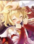  artist_request blonde_hair blush fang fingerless_gloves gloves head_out_of_frame hood hoodie hoodie_dress official_art open_mouth phantom_of_the_kill red_gloves short_hair shu_(phantom_of_the_kill) 