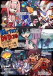  1boy 2girls absurdres argentea_(darling_in_the_franxx) bangs barefoot black_bodysuit black_hair blue_eyes blue_hair bodysuit chlorophytum closed_eyes comic commentary_request crying crying_with_eyes_open darling_in_the_franxx delphinium_(darling_in_the_franxx) eyebrows_visible_through_hair genista_(darling_in_the_franxx) gloves green_eyes hair_ornament hairband hairclip hand_on_another&#039;s_face hands_on_another&#039;s_face highres hiro_(darling_in_the_franxx) holding holding_plate honey horns hug hug_from_behind ichigo_(darling_in_the_franxx) leg_up lipstick long_hair long_sleeves looking_at_another makeup mato_(mozu_hayanie) mecha military military_uniform multiple_boys multiple_girls nightgown oni_horns open_mouth pilot_suit pink_hair pitcher plate red_bodysuit red_gloves red_horns shoes short_hair sleeveless socks strelizia tears tongue tongue_out translation_request tree uniform water white_bodysuit white_gloves white_hairband white_hairclip zero_two_(darling_in_the_franxx) 