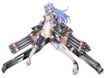  1girl android animal_ears blue_hair breasts cleavage cyborg forehead_protector garter_straps gatling_gun gluteal_fold gotamin kos-mos large_breasts long_hair minigun solo thigh-highs under_boob xenosaga 