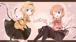  2girls ;d bangs blonde_hair blunt_bangs eyebrows_visible_through_hair gochuumon_wa_usagi_desu_ka? guraasan hair_ornament hairclip hand_holding highres hoto_cocoa kirima_sharo multiple_girls one_eye_closed open_mouth orange_hair pink_vest rabbit_house_uniform smile vest violet_eyes x_hair_ornament 