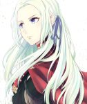  1girl blonde_hair blue_eyes blue_ribbon cape closed_mouth edelgard_von_hresvelgr_(fire_emblem) fire_emblem fire_emblem:_three_houses gloves hair_ribbon kazame long_hair red_cape ribbon simple_background solo uniform white_background white_gloves 