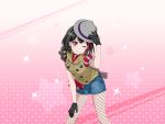 bang_dream! black_hair blush cap dress mitake_ran official_art red_eyes short_hair wink