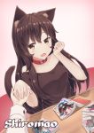  animal_ears borrowed_character brown_hair cat_ears cat_tail collar hand_holding light_blush original shiromao tail 