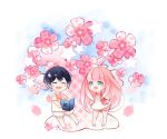  1boy 1girl bag bangs bare_shoulders beige_shirt black_hair blush book closed_eyes collarbone commentary_request couple darling_in_the_franxx eyebrows_visible_through_hair flower green_eyes handbag hetero hiro_(darling_in_the_franxx) holding holding_book long_hair looking_at_another no_socks open_book pink_hair shirt shoes short_hair short_sleeves shorts sleeveless sleeveless_shirt snowk1ss star white_footwear white_shorts younger zero_two_(darling_in_the_franxx) 