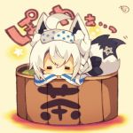  1girl =_= ahoge animal_ears bath bathing chibi commentary_request hololive muuran polka_dot shirakami_fubuki solo star tail towel towel_on_head white_hair 