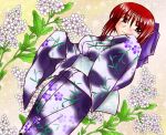  dutch_angle flower forte_stollen galaxy_angel japanese_clothes jpeg_artifacts kimono lying red_hair redhead short_hair 
