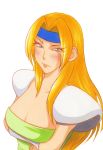  blush breast_hold breasts celes_chere cleavage crossed_arms final_fantasy final_fantasy_vi headband large_breasts long_hair pauldrons shoulder_pads solo 