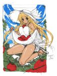  blonde_hair dress dress_lift hat kotamaru-mu long_hair sketch tomato tomatoes 