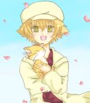  bad_id beret blonde_hair cabbie_hat cat cherry_blossoms clannad dual_persona hat lowres male minami_to_uri_to petals shima_katsuki short_hair solo time_paradox yellow_eyes 