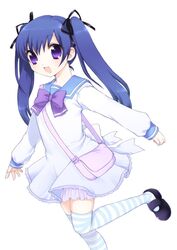  mani original purple_eyes school_uniform striped striped_legwear striped_thighhighs thigh-highs thighhighs twintails violet_eyes zettai_ryouiki 