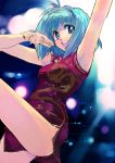  blue_eyes china_dress chinadress chinese_clothes face green_hair legs macross macross_frontier matsumoto_noriyuki microphone ranka_lee short_hair sketch 