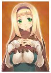  breasts cape green_eyes hairband kayou_(artist) large_breasts long_hair original smile sweater 