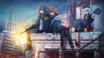  404_(girls_frontline) 404_logo_(girls_frontline) 4girls armband artist_request assault_rifle beret boots city cityscape g11_(girls_frontline) girls_frontline gun h&amp;k_g11 h&amp;k_hk416 h&amp;k_ump hat highres hk416_(girls_frontline) hug multiple_girls rifle shoes siblings sisters sleeping sneakers submachine_gun sunrise thigh-highs twins ump45_(girls_frontline) ump9_(girls_frontline) weapon 